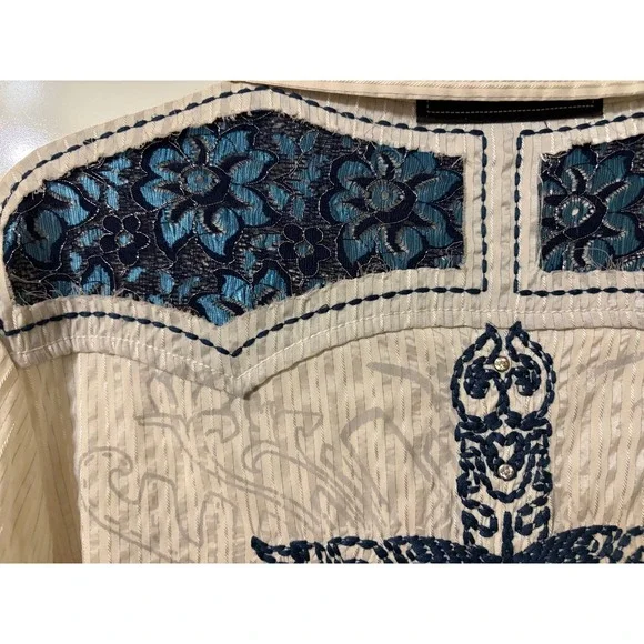 Roar Women Western Rocker Pearl Snap Shirt Large Embroidered Edgy Cowgirl Rodeo - Picture 4 of 11